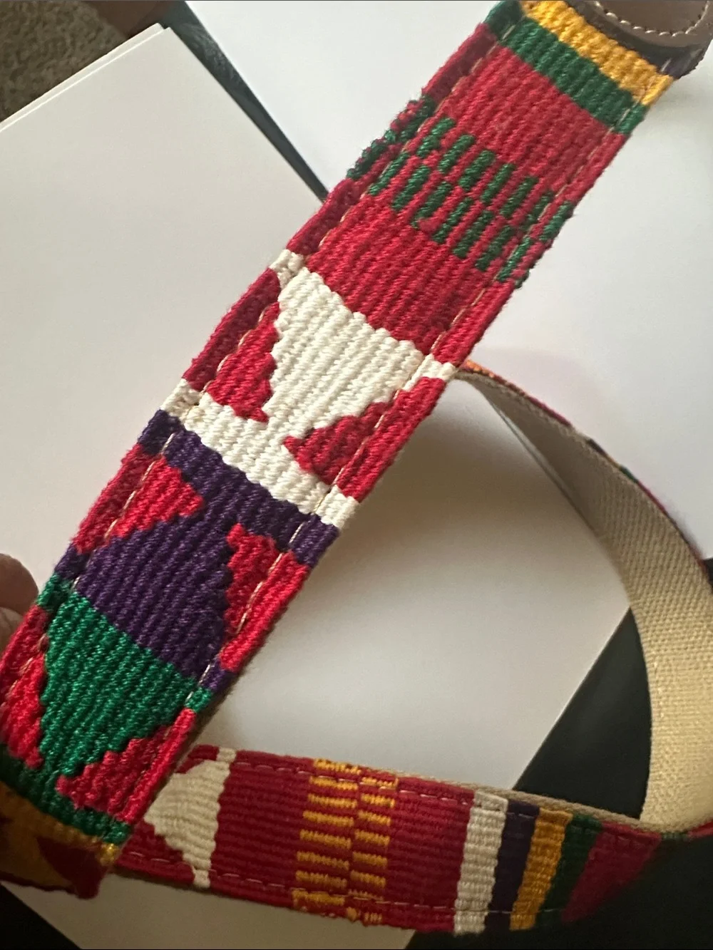 A tail We Could Wag Colorful Woven Canvas Belt with Leather Trim